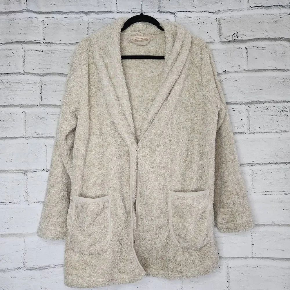 Soft Surroundings Polyester Button Cardigan Sweater Light Tan Size Medium Teddy